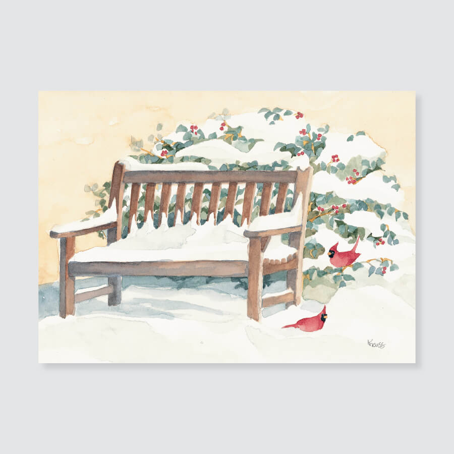 124 bench with cardinals note card